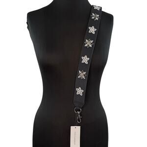 Rebecca Minkoff Black Guitar Bag Clip Strap Leather Sparkling Crystal Star NEW